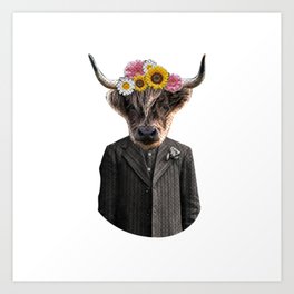 Vintage Bull Suit in Flowers Art Print