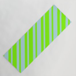 [ Thumbnail: Powder Blue & Chartreuse Colored Lined/Striped Pattern Yoga Mat ]
