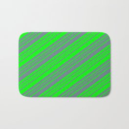 [ Thumbnail: Lime and Slate Gray Colored Stripes/Lines Pattern Bath Mat ]