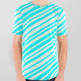 [ Thumbnail: Mint Cream & Aqua Colored Stripes Pattern All Over Graphic Tee ]