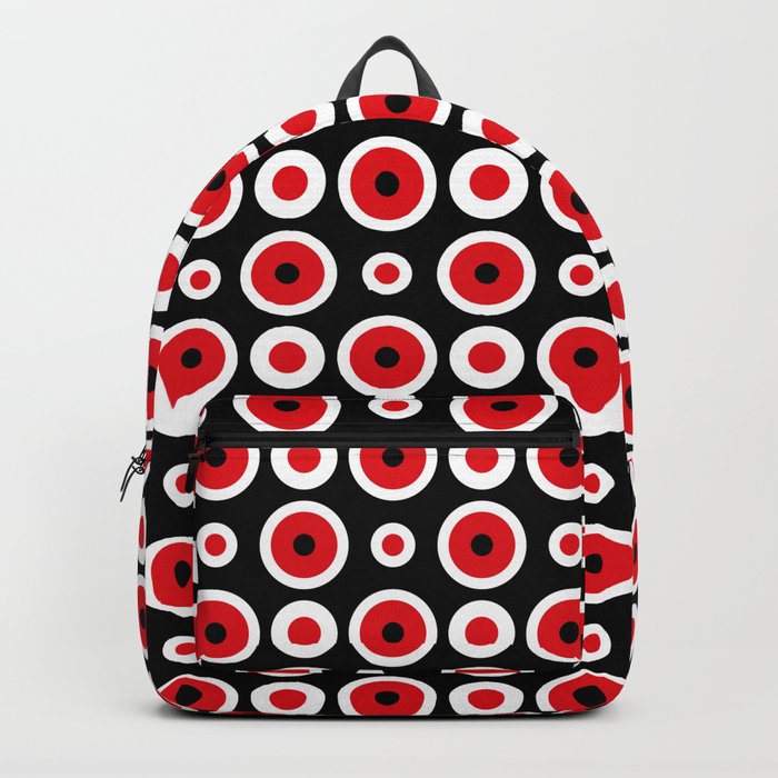 Retro Circles Red and White on Black Backpack