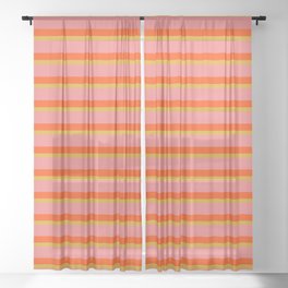 [ Thumbnail: Light Coral, Red, and Goldenrod Stripes Pattern Sheer Curtain ]