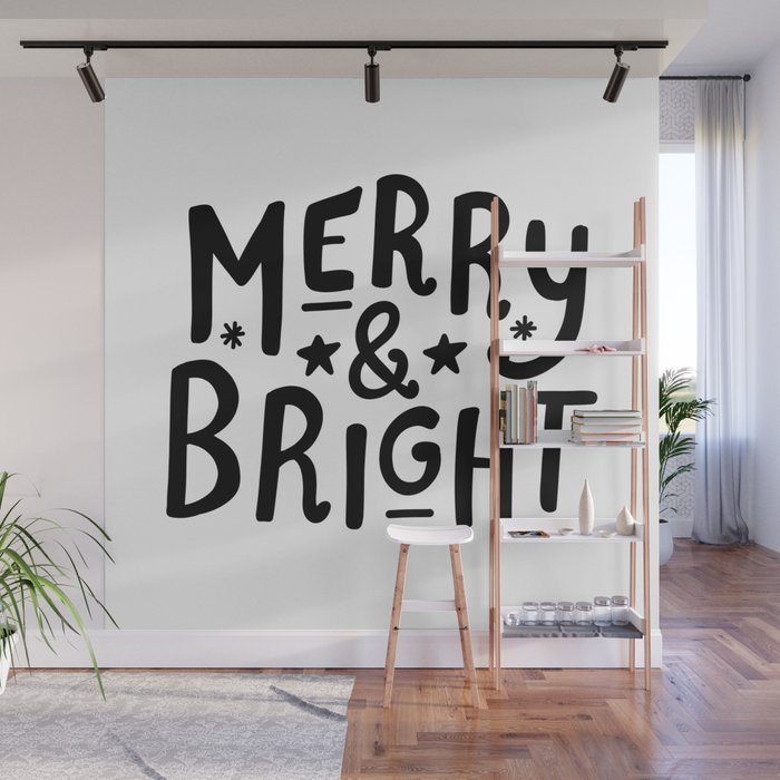Merry and Bright (black) Wall Mural