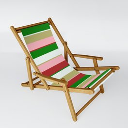 [ Thumbnail: Colorful Dark Khaki, Light Pink, Red, Green, and Mint Cream Colored Lines/Stripes Pattern Sling Chair ]
