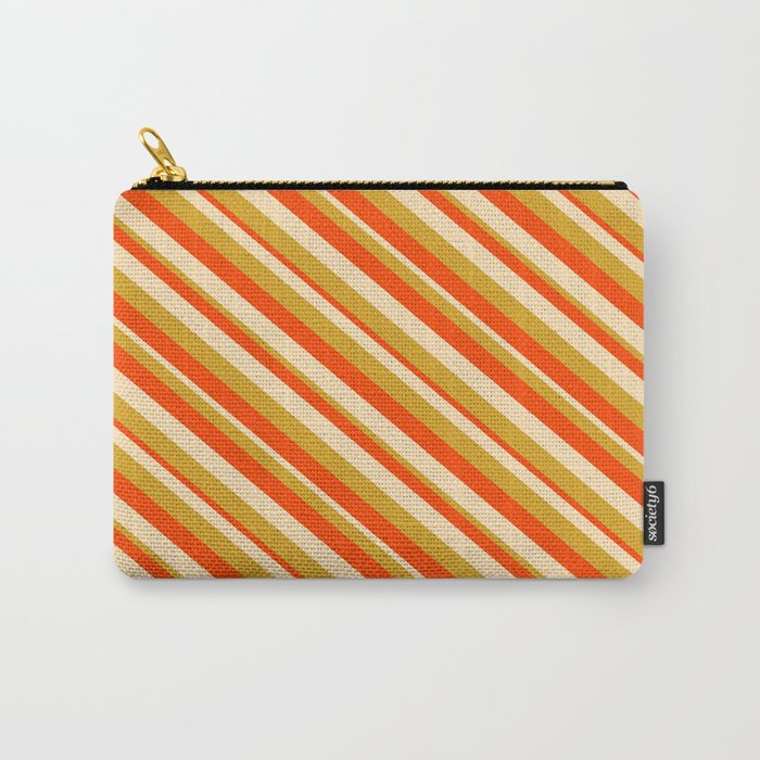 Red, Beige, and Goldenrod Colored Lined Pattern Carry-All Pouch