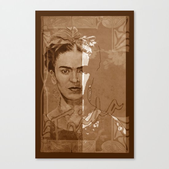 Frida Kahlo - between worlds - sepia Canvas Print