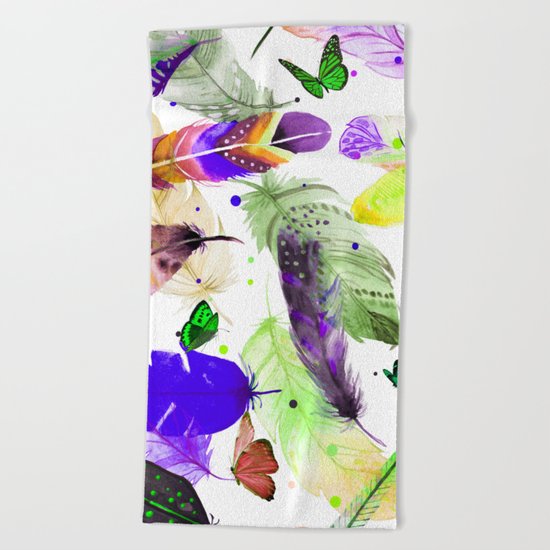 feathers and butterflies Beach Towel