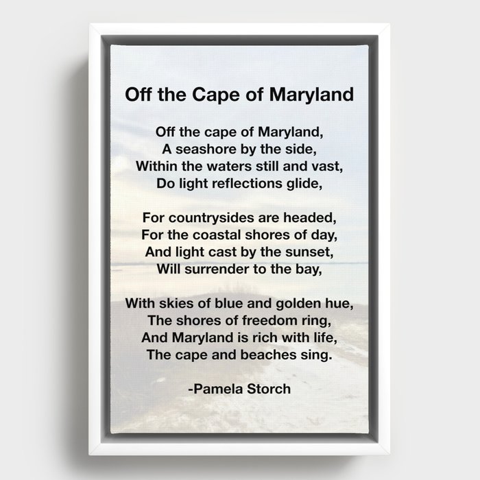 Off the Cape of Maryland Poem Framed Canvas