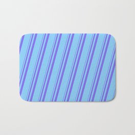 [ Thumbnail: Medium Slate Blue & Light Sky Blue Colored Stripes Pattern Bath Mat ]