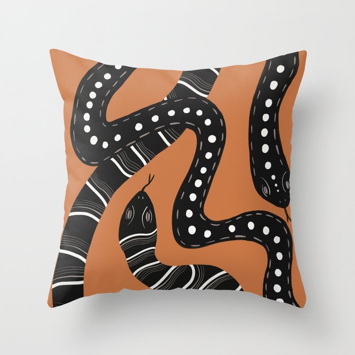 Two Snakes - Orange Throw Pillow