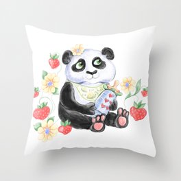 Baby Panda with strawberryes, Girl Baby shower  Throw Pillow