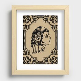Traditional Lady Tattoo - BW Recessed Framed Print