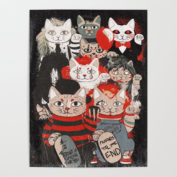 Horror Maneki Neko Vintage Gang Halloween Party 2019 T-Shirt Poster