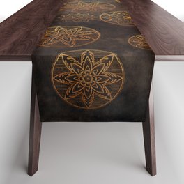 Floral Mandala Grunge in Gold Copper Brown and Teal  Table Runner