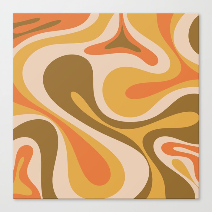 Mod Swirl Retro Abstract 60s 70s Pattern Brown Mustard Orange Cream Canvas Print