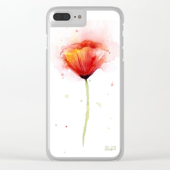 Red Poppy Flower Watercolor Abstract Poppies Floral Clear iPhone Case