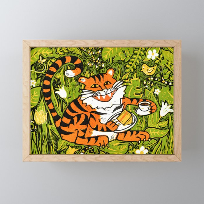 Tiger teatime Framed Mini Art Print