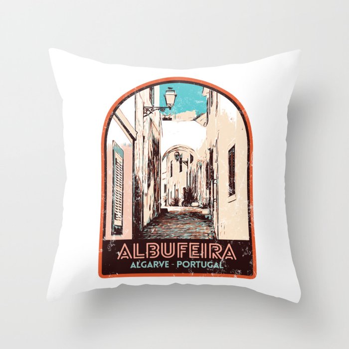 Travel poster - Albufeira town, Algarve Portugal vintage travel Throw Pillow