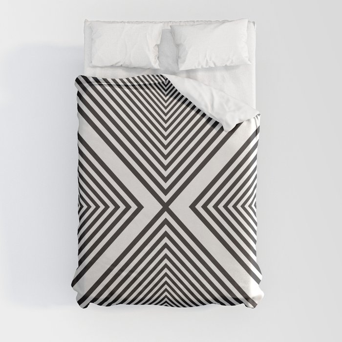 Psychedelic X Geometric Pattern - Black and White Duvet Cover