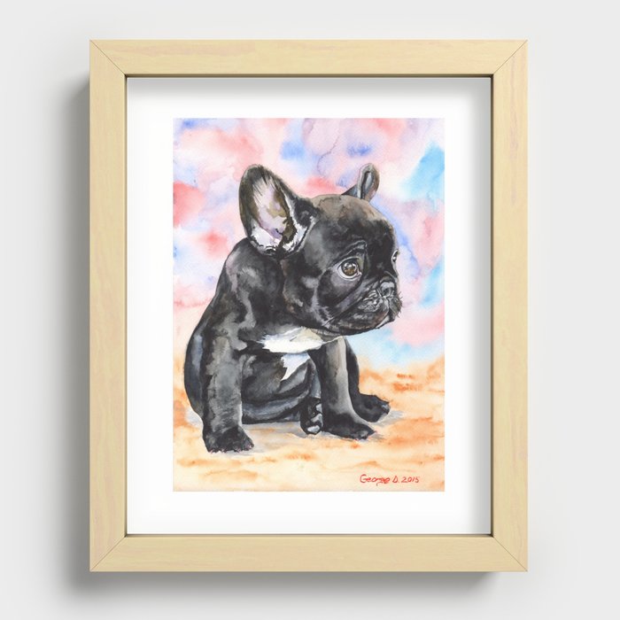 French Bulldog Puppy Watercolor | Pillow Cover | Dogs | Home Decor | Custom Dog Pillow | Dog Mom Recessed Framed Print