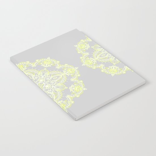 Pale Lemon Yellow Lace Mandala on Grey Notebook