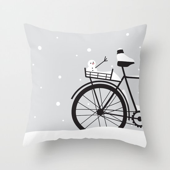 Bicycle & snow Throw Pillow