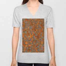 geometric pixel square pattern abstract background in orange blue V Neck T Shirt