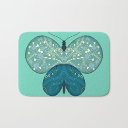 Butterfly Pattern Design Turquoise Floral Illustration  Bath Mat