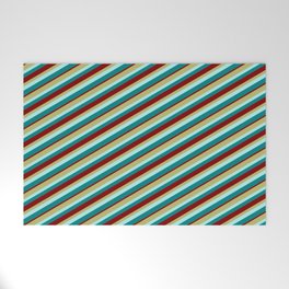 [ Thumbnail: Dark Khaki, Turquoise, Teal, and Maroon Colored Lines/Stripes Pattern Welcome Mat ]