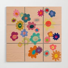 Funny faces Flowers- Peach Wood Wall Art