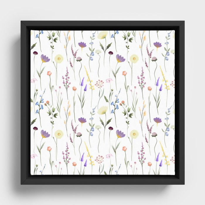 Pretty Wildflowers Floral Pattern Framed Canvas
