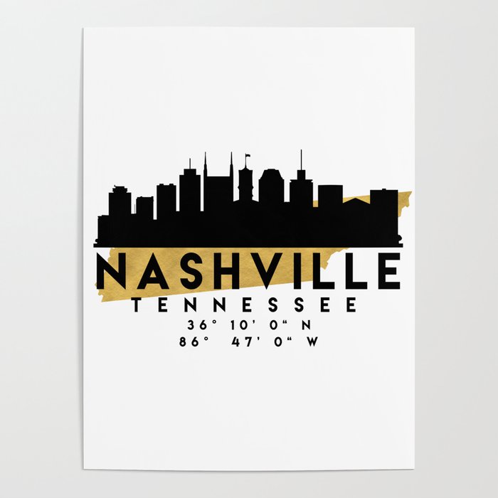 Nashville City Skyline Silhouette Print Travel Poster