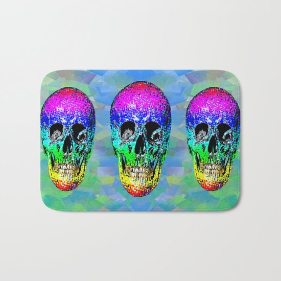 Skull disco rainbow Bath Mat