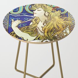 Job Mucha Colorful Artwork Art Nouveau Blond Girl Reproduction Side Table