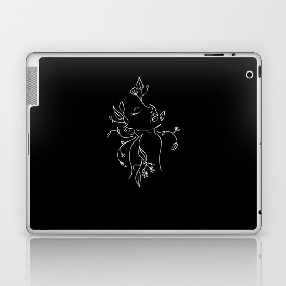 Lineart Lady With Plants Laptop & iPad Skin