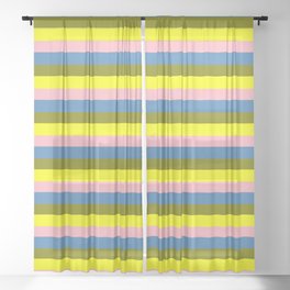[ Thumbnail: Light Pink, Blue, Green, and Yellow Colored Lined/Striped Pattern Sheer Curtain ]