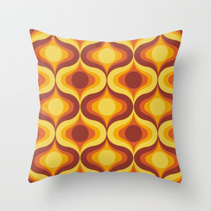 Retro 70s ogee ovals yellow orange Throw Pillow