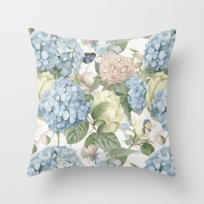 Butterfly Garden Serenade: A Floral Oasis in Pastel Harmony Throw Pillow