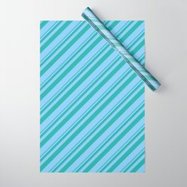 [ Thumbnail: Light Sea Green & Light Sky Blue Colored Striped Pattern Wrapping Paper ]