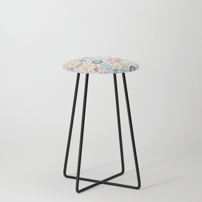 Scandi Flowers and Hearts-Multi-Color Counter Stool