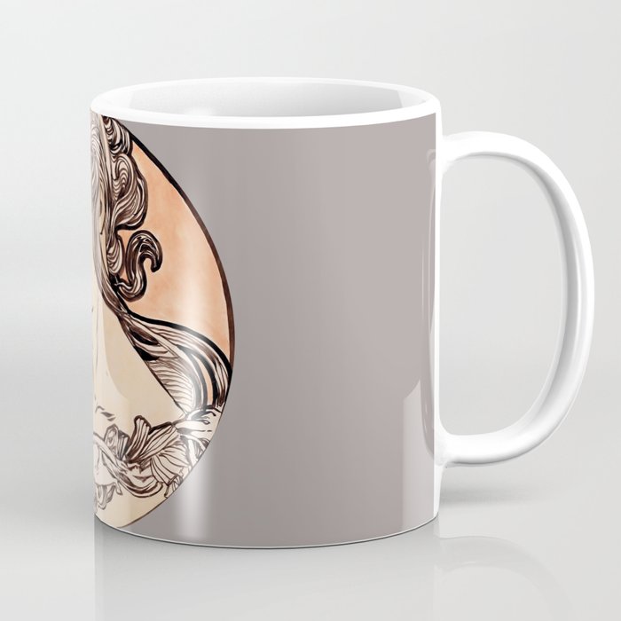 Art Nouveau Portrait of Woman II by Alphonse Mucha (Dark Greige Background) Coffee Mug