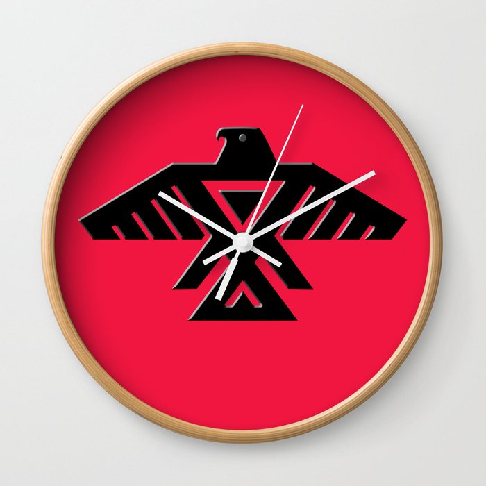 Animikii Thunderbird doodem on red Wall Clock