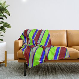 [ Thumbnail: Chartreuse, Dark Gray, Maroon & Blue Colored Lines/Stripes Pattern Throw Blanket ]
