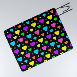 Neon Rainbow Hearts Picnic Blanket