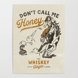 "Don't Call Me Honey" Retro Pinup Cowgirl On Horseback Shooting A Snake V.2 Poster