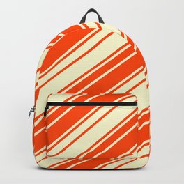 [ Thumbnail: Red & Light Yellow Colored Lines/Stripes Pattern Backpack ]