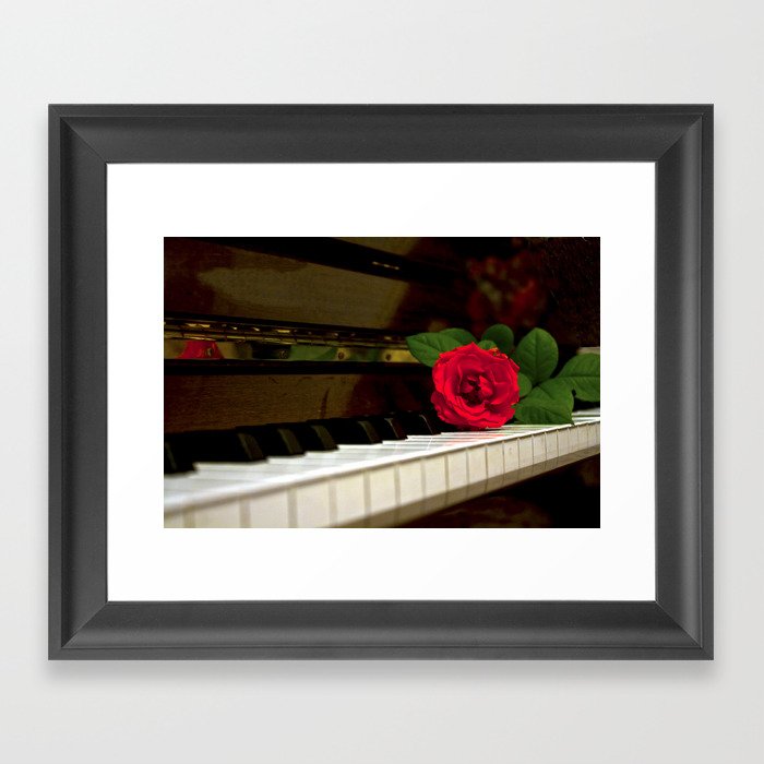 ROMANTIC RED ROSE FLOWER ON PIANO Framed Art Print