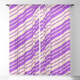[ Thumbnail: Dark Violet and Bisque Colored Stripes/Lines Pattern Sheer Curtain ]