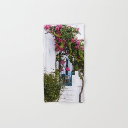 Traditional Greek Street Scenery | Blue Door and Pink Flowers | Island Life | Travel Photography in Europe Hand & Bath Towel