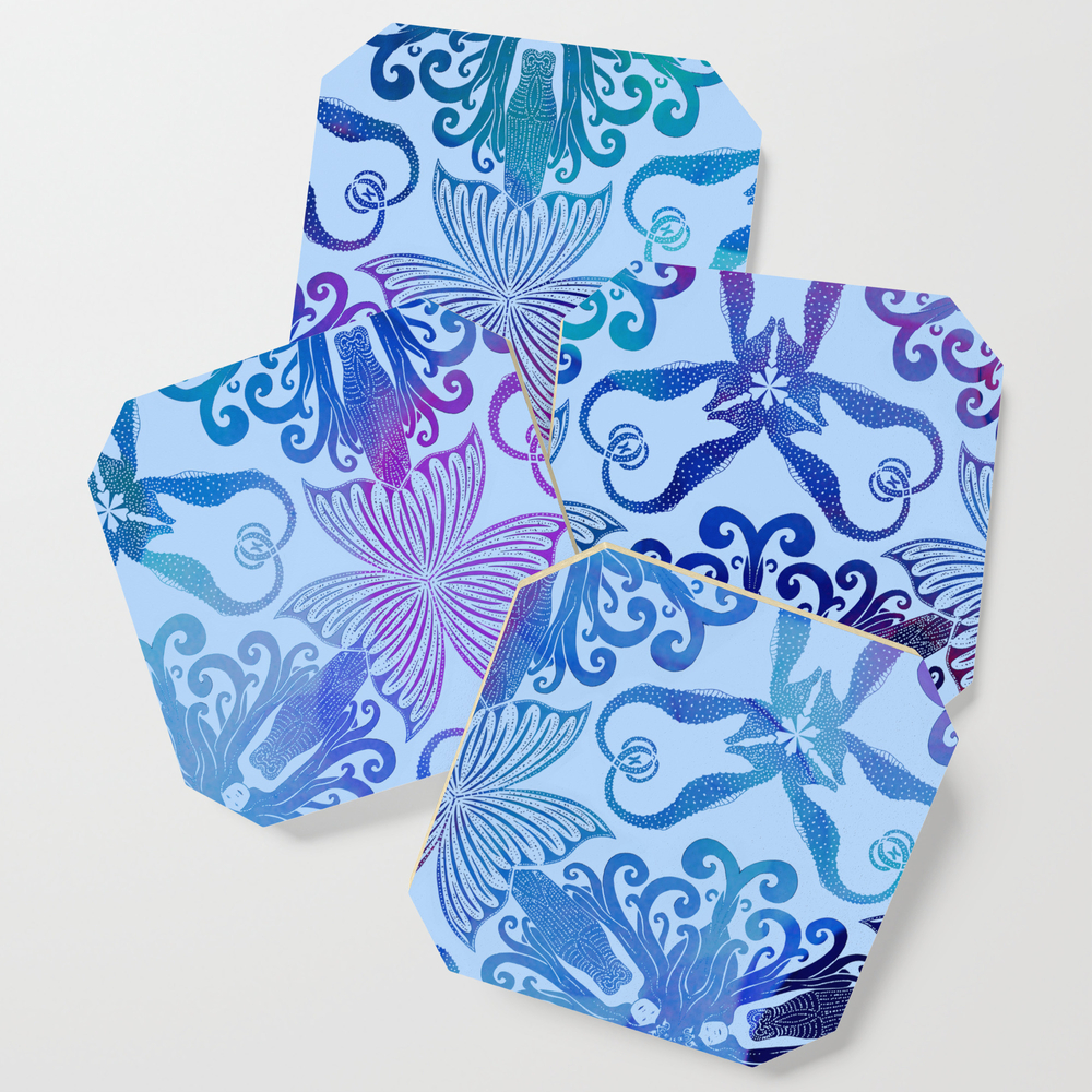 Mermaids And Seahorses (Blue And Pink Wash) Coasters by kylapeer
